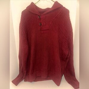 Duluth Trading Sweater Mens XL Maroon High Neck Infantry Wool Blend Shawl Collar